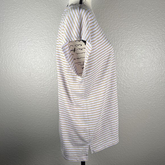 Madewell Sz M Stripe Linen Blend U-Scoop Short Sleeve Tee Distant Lavender ND798 - Picture 4 of 12